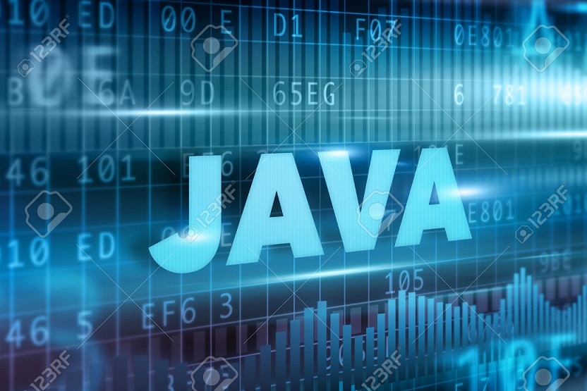 Java concept blue background with blue text